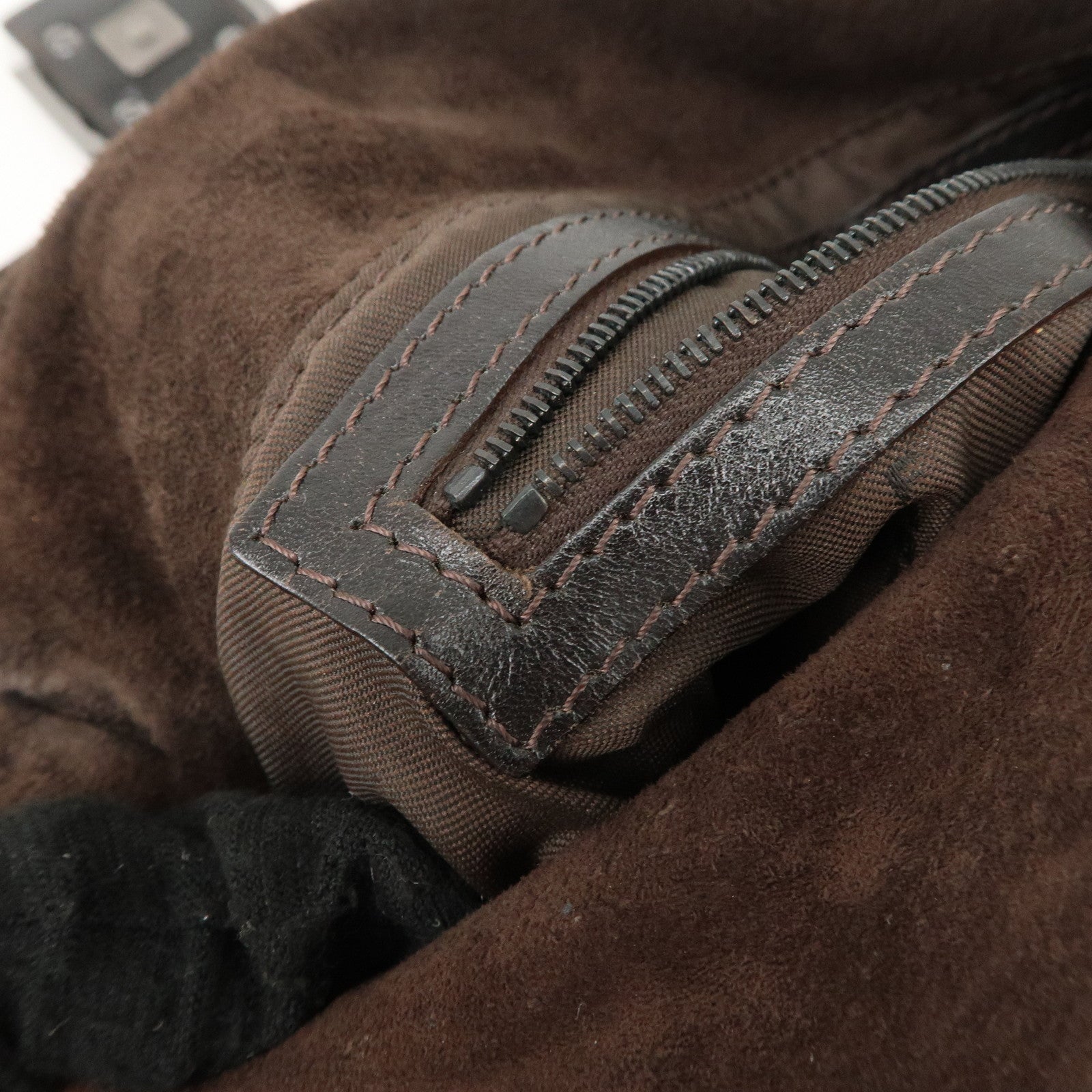 FENDI Mamma Baguette Suede Shoulder Bag Dark Brown 8BR001 Used