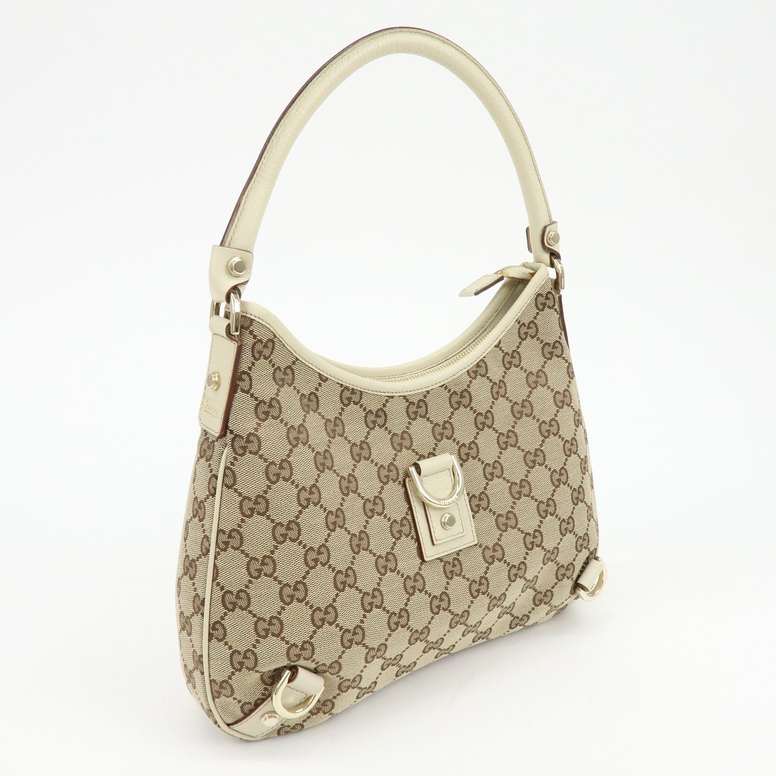 Gucci Abbey GG Canvas Leather Shoulder Bag Beige White 130738