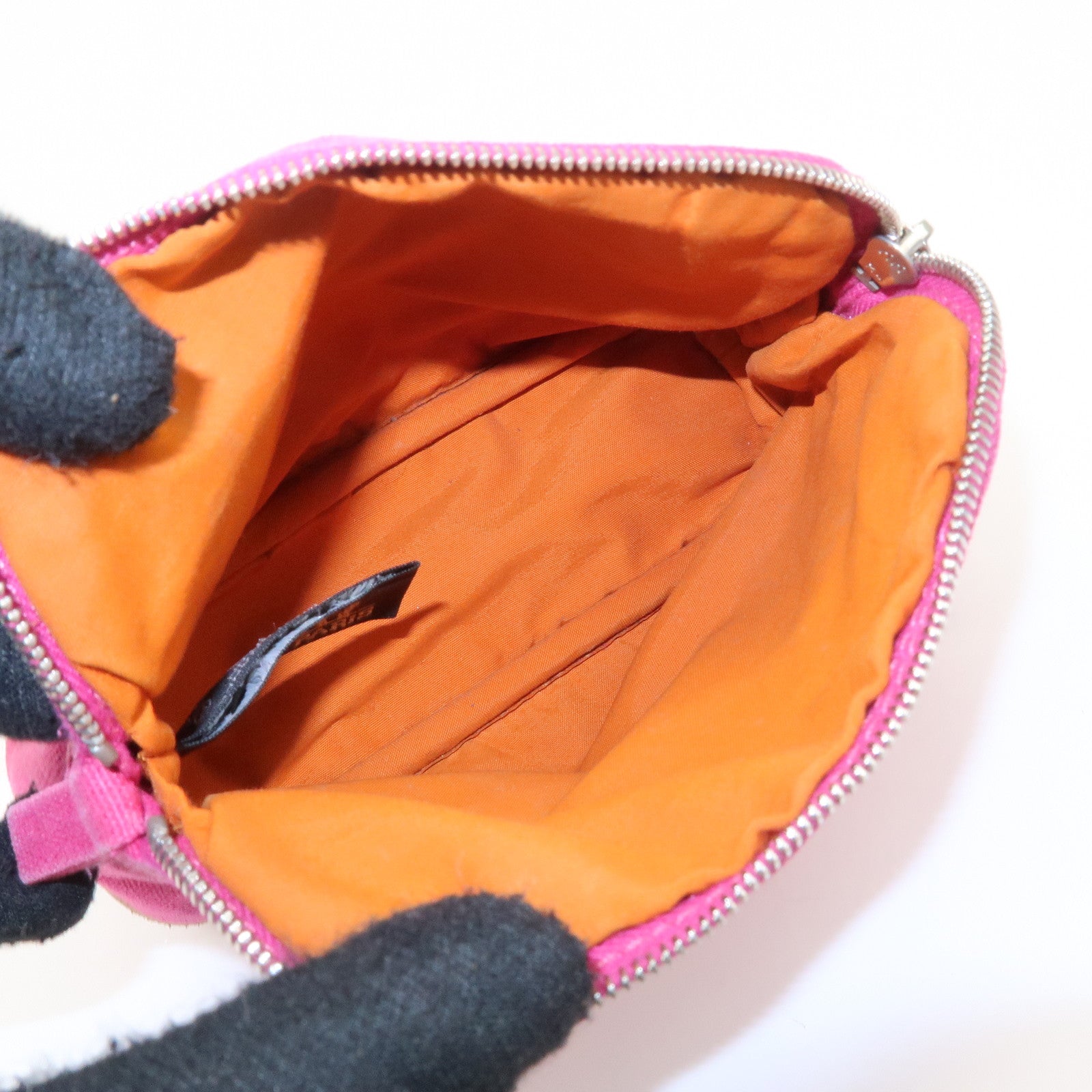 HERMES Set of 2 Leather Canvas Pouch Cosmetic Pouch Pink Blue Used