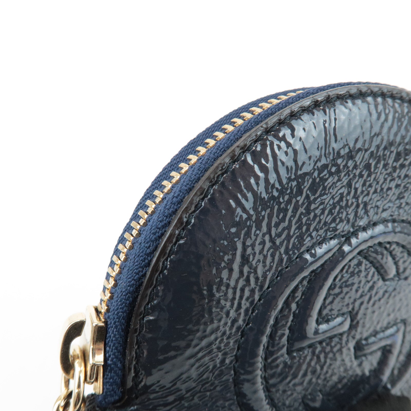 GUCCI Interlocking G Patent Leather Coin Case Navy 337946