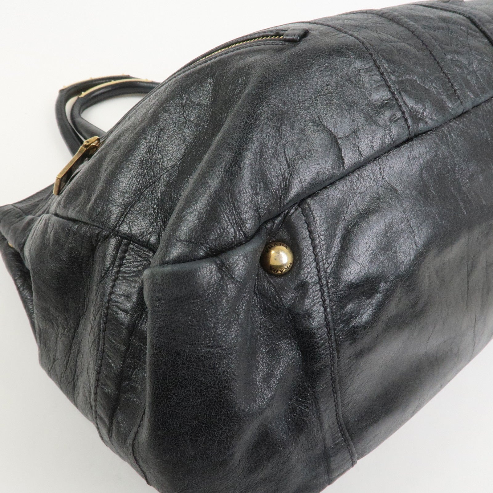 PRADA Logo Leather Tote Bag Shoulder Bag Black