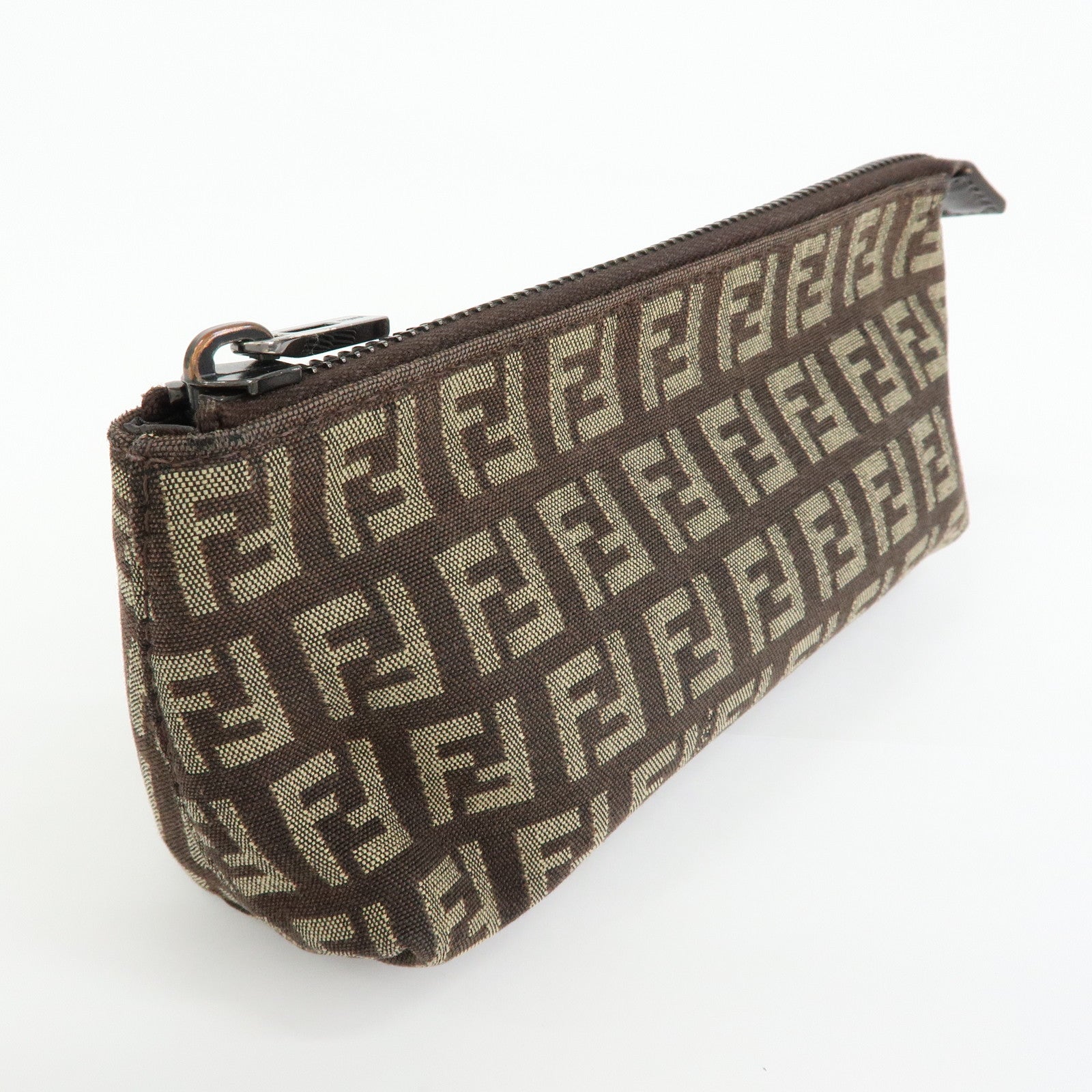 FENDI Zucchino Canvas Leather Mini Pouch Brown 7N0037