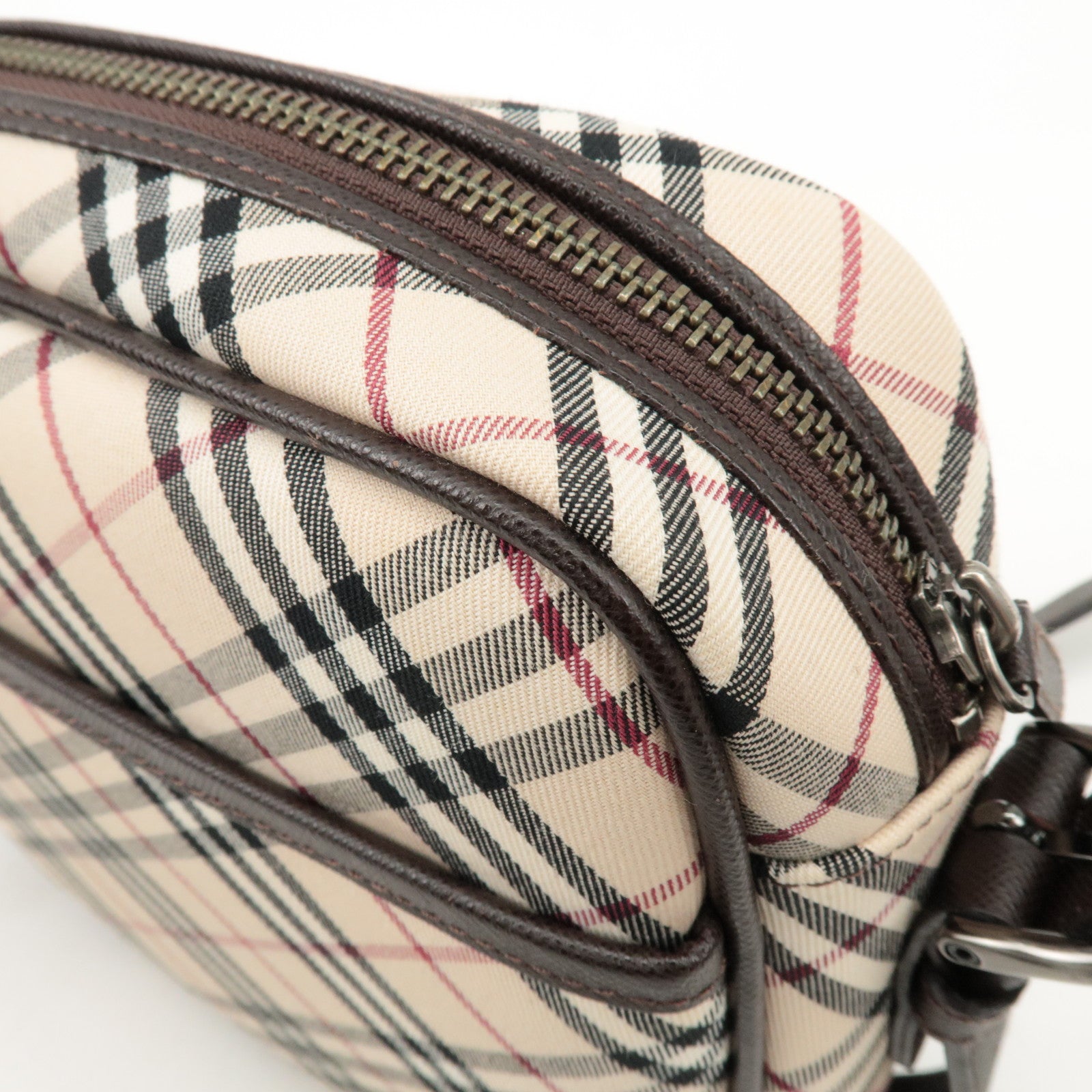 BURBERRY Canvas Leather Shoulder Bag Nova Plaid Beige Brown Used