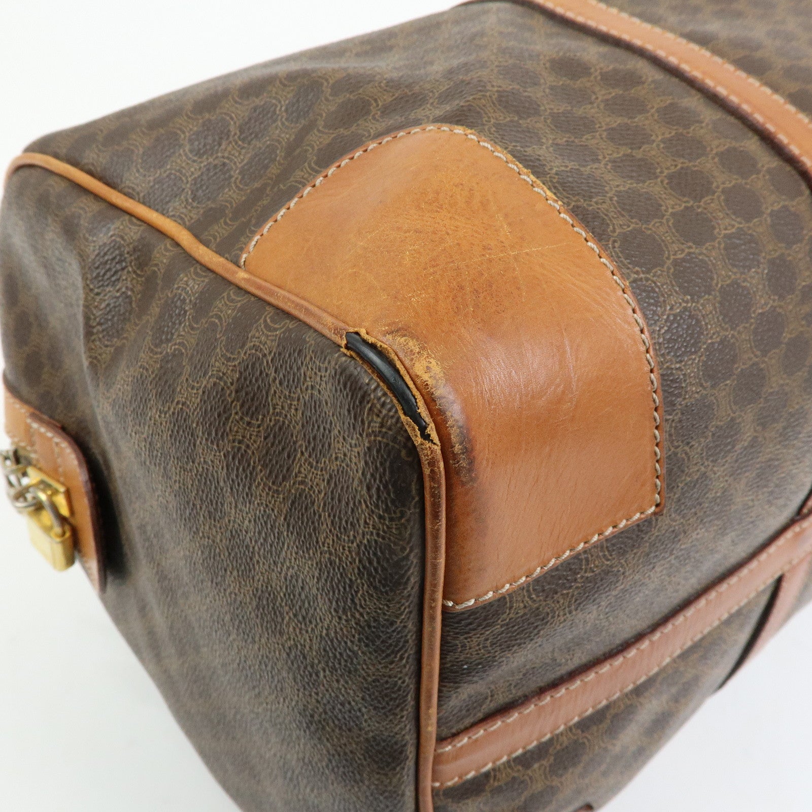 CELINE Macadam PVC Leather Boston Bag Hand Bag Brown