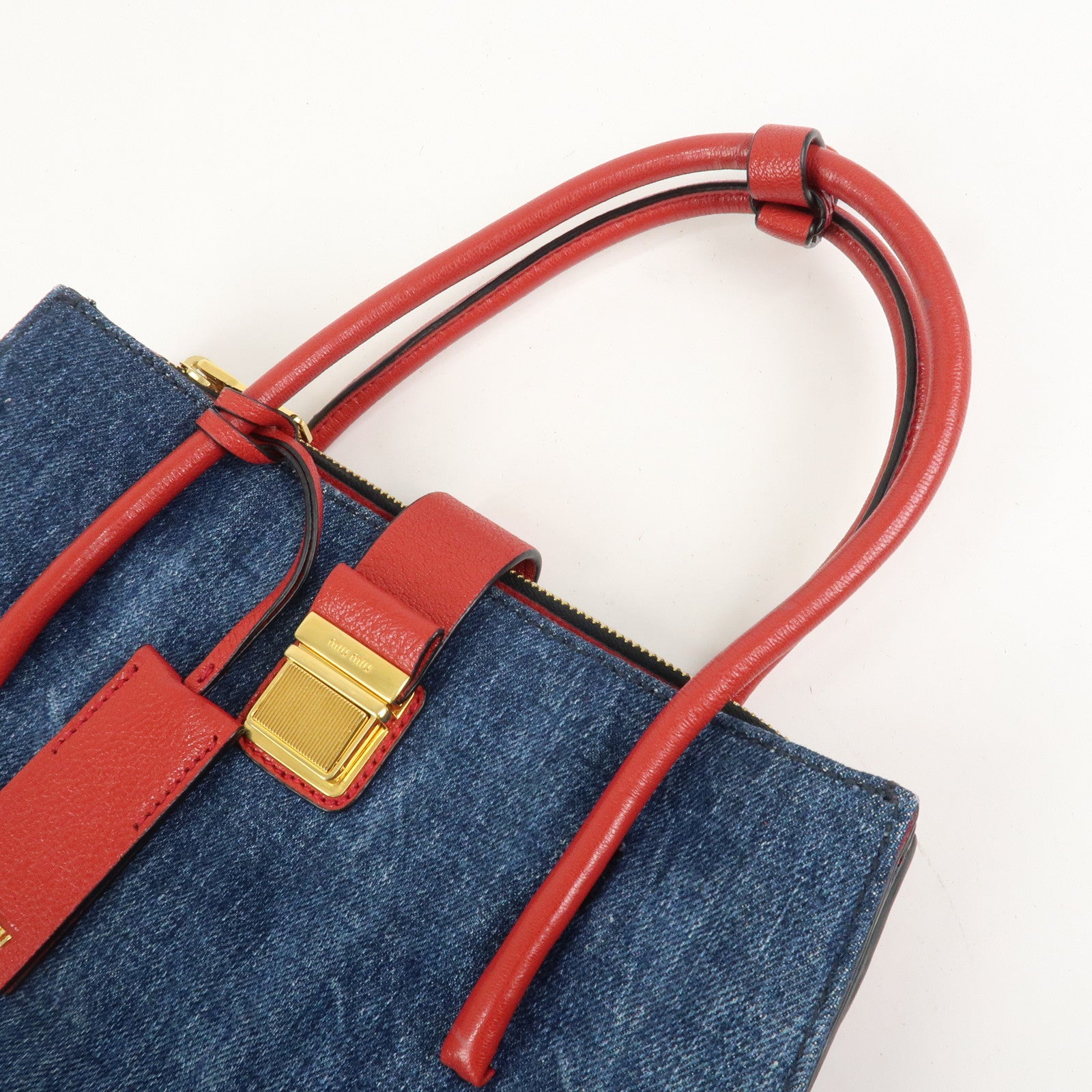MIU MIU Denim Leather Denim 2Way Bag Hand Bag Shoulder Bag RN1104