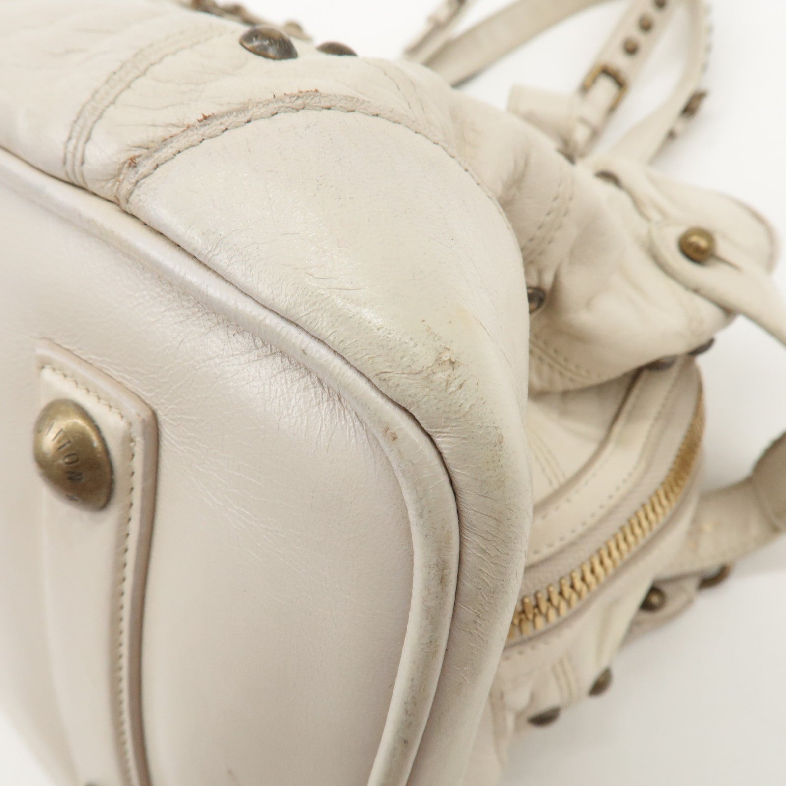 Louis Vuitton Cruise Line Leather Rivet Hand Bag Ecru M95345 Used