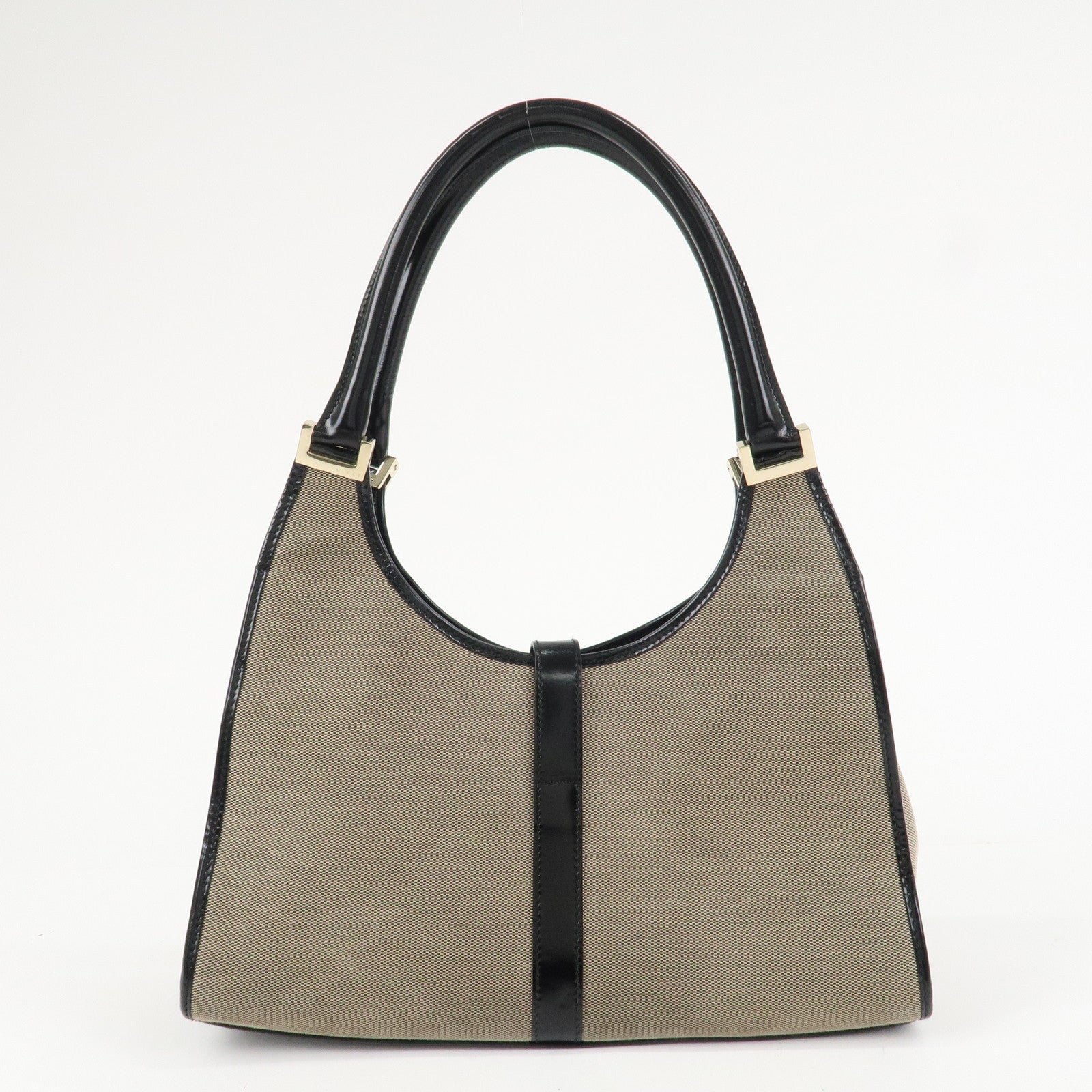 GUCCI Jackie Leather Shoulder Bag Beige Black 002.1067 Used