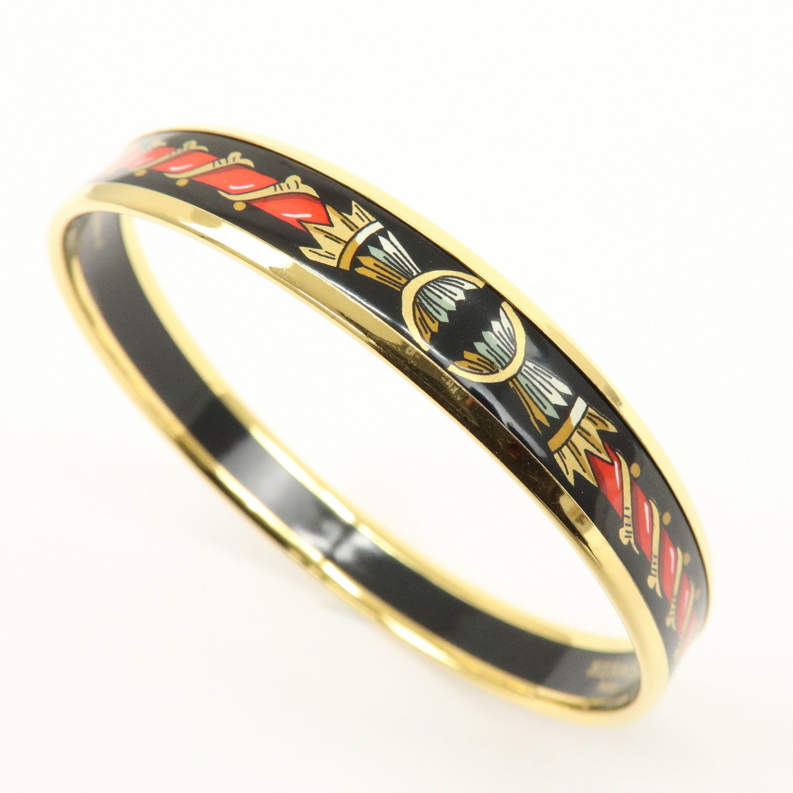HERMES Email PM Gold Plated Bracelet Bangle Black Red