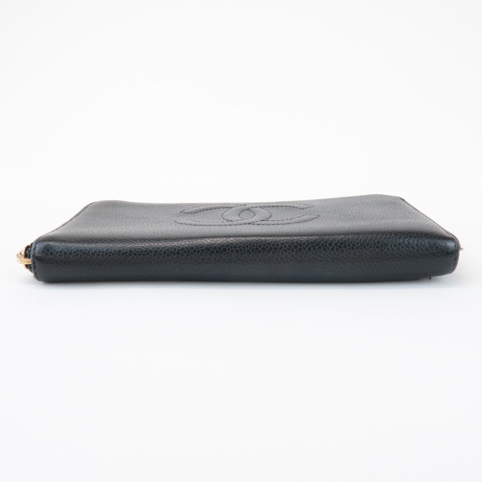 CHANEL COCO Mark Caviarskin Round Zippy Long Wallet Black