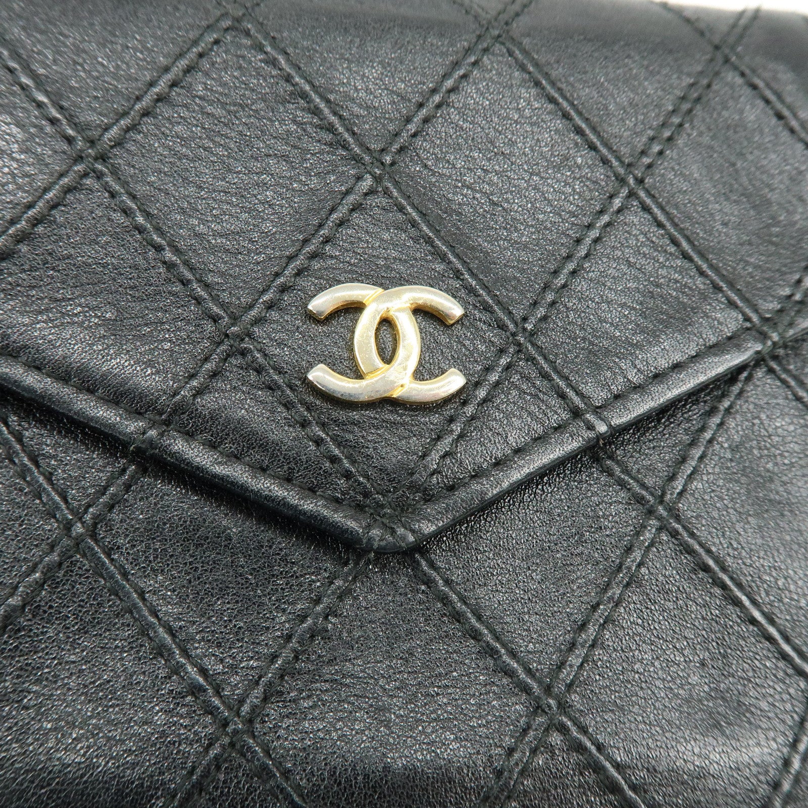 CHANEL Bicolore COCO Mark Calf Leather Compact Bi-fold Wallet Black