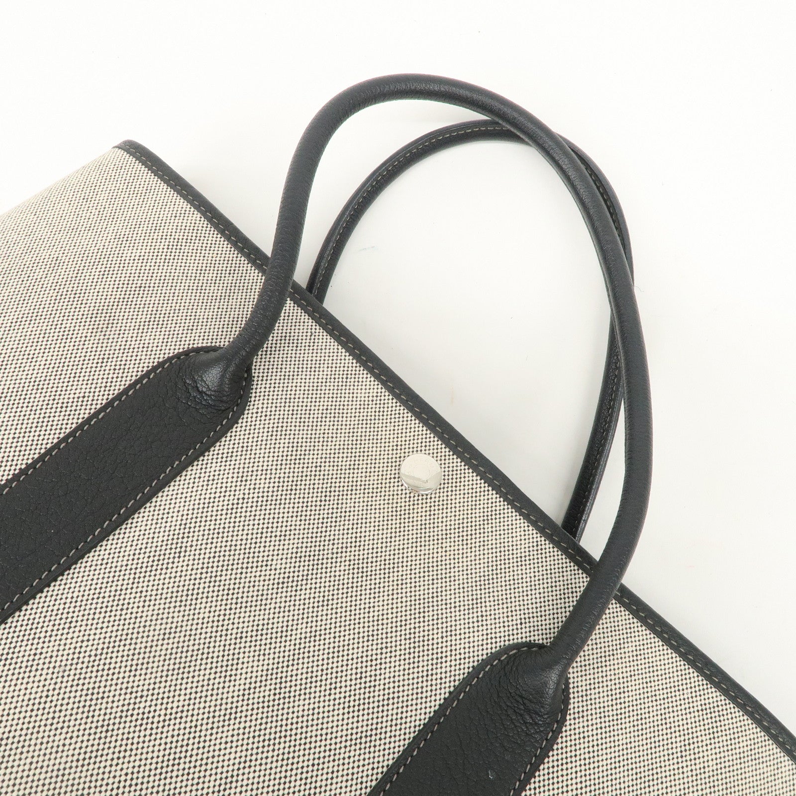 HERMES Leather Toile Garden Party PM P Stamped Tote Bag Natural