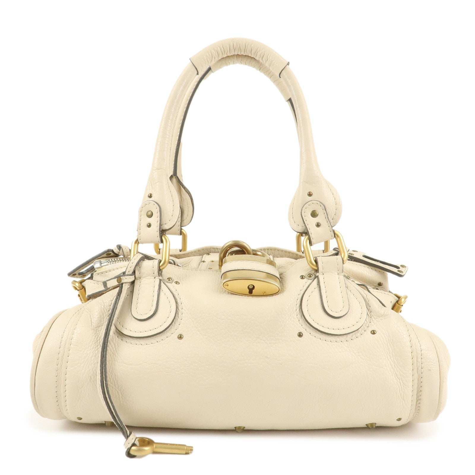 Chloe Paddington Leather Medium Hand Bag Shoulder Bag Ivory Used