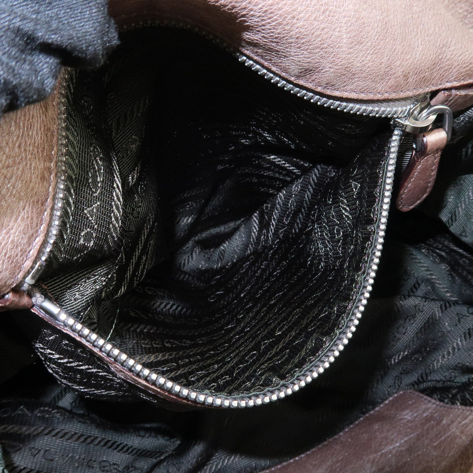 PRADA Logo Leather Shoulder Bag Hand Bag Metallic Brown BR3901