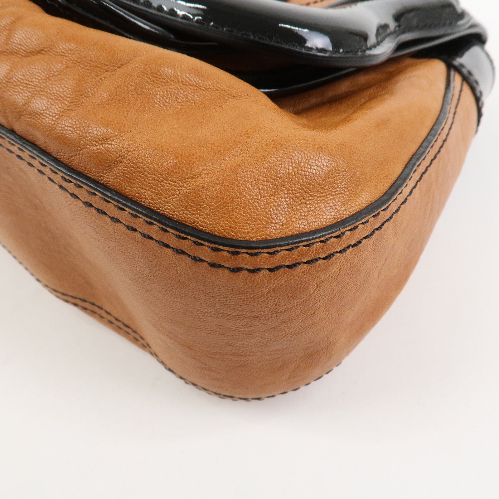 FENDI Patent Leather Shoulder Bag Hand Bag Brown Black 8BN165