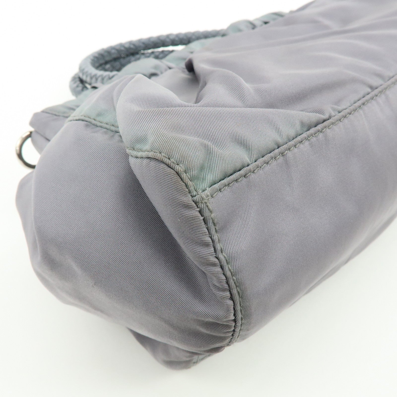 PRADA Nylon Leather 2Way Gathered Ribbon Hand Shoulder Bag Gray