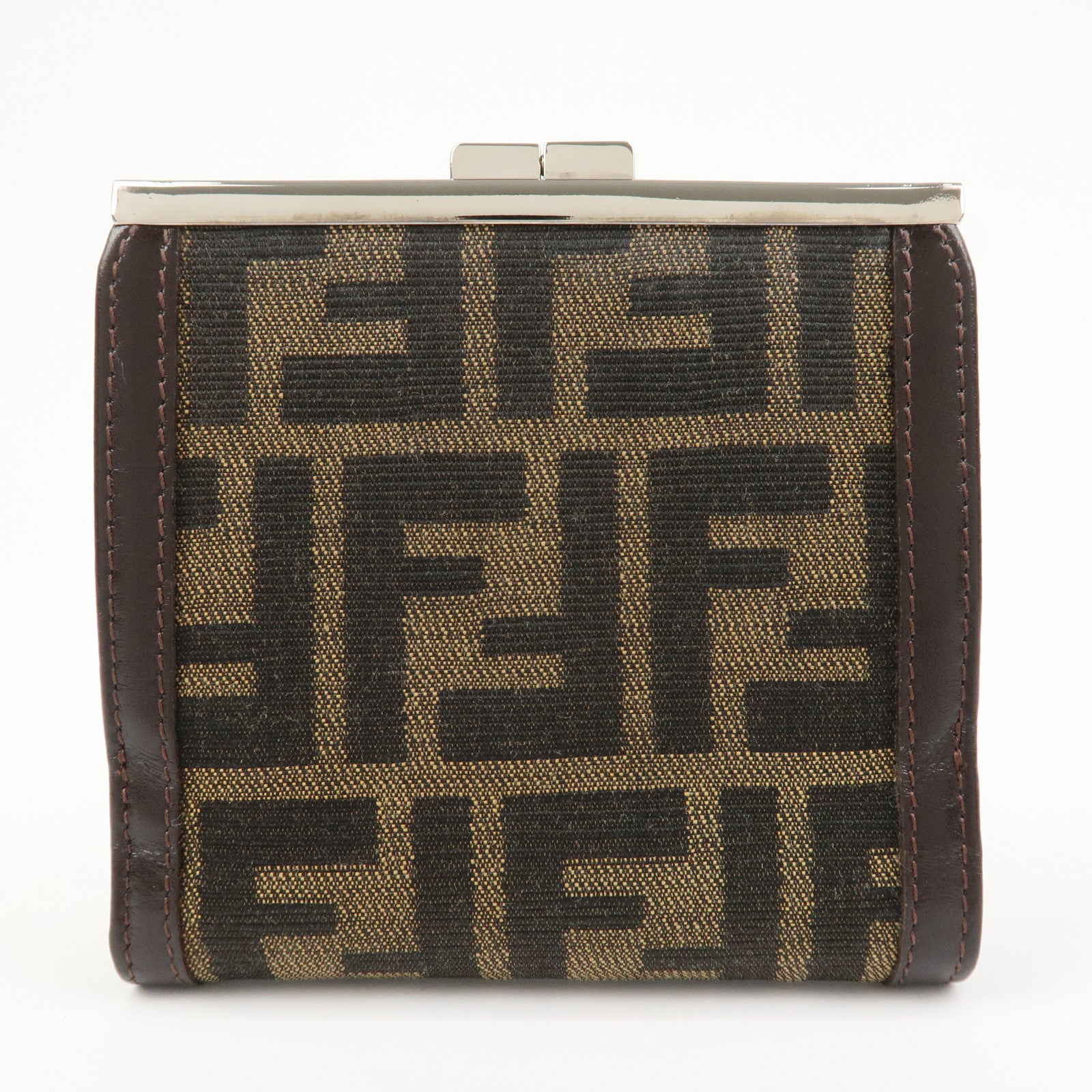 FENDI Zucca Canvas Leather Bi-fold Compact Wallet Brown Black