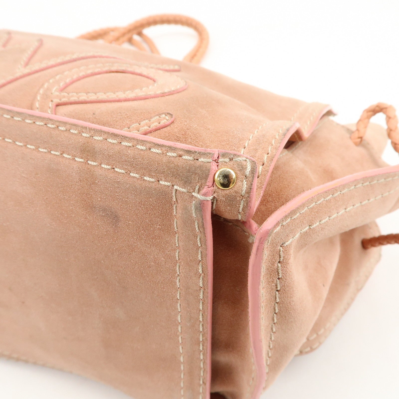 LOEWE Logo Suede Leather Tote Bag Shoulder Bag Pink