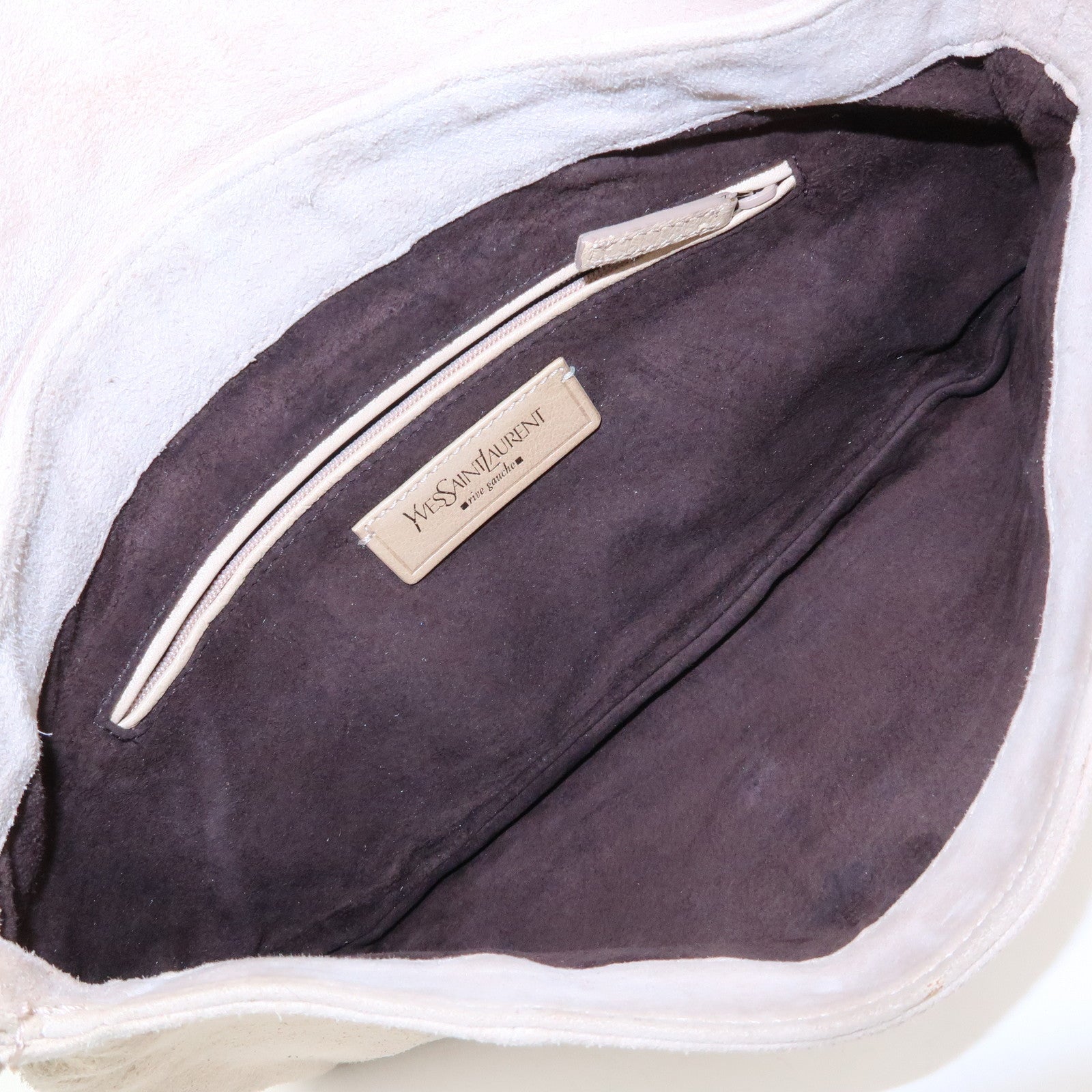 SAINT LAURENT PARIS Nadja Rive Gauche Suede Hand Bag Beige 112930