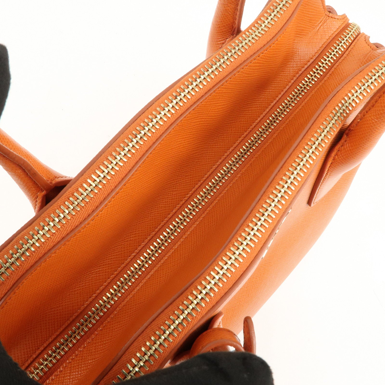 PRADA Logo Saffiano Leather Hand Bag Orange BN2560