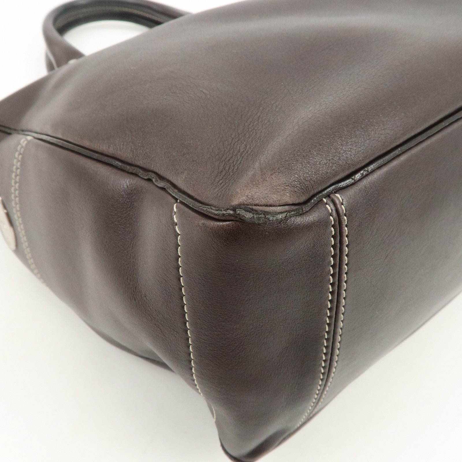 CELINE Macadam Logo Leather Tote Bag Hand Bag Dark Brown