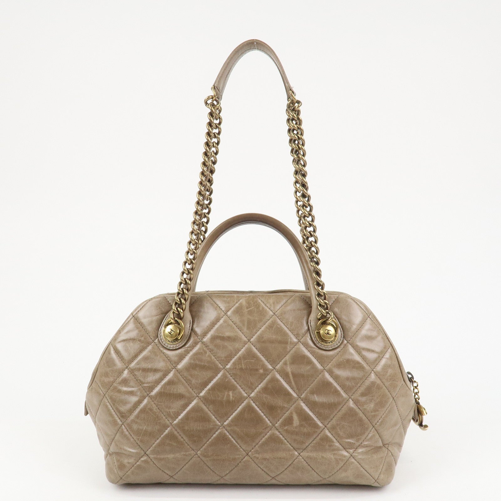 CHANEL Matelasse Leather 2Way Hand Bag Tote Bag Shoulder Bag Brown