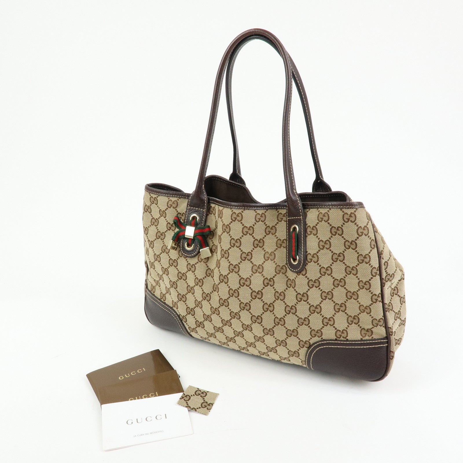 GUCCI Princy Sherry GG Canvas Leather Tote Bag Hand Bag 163805
