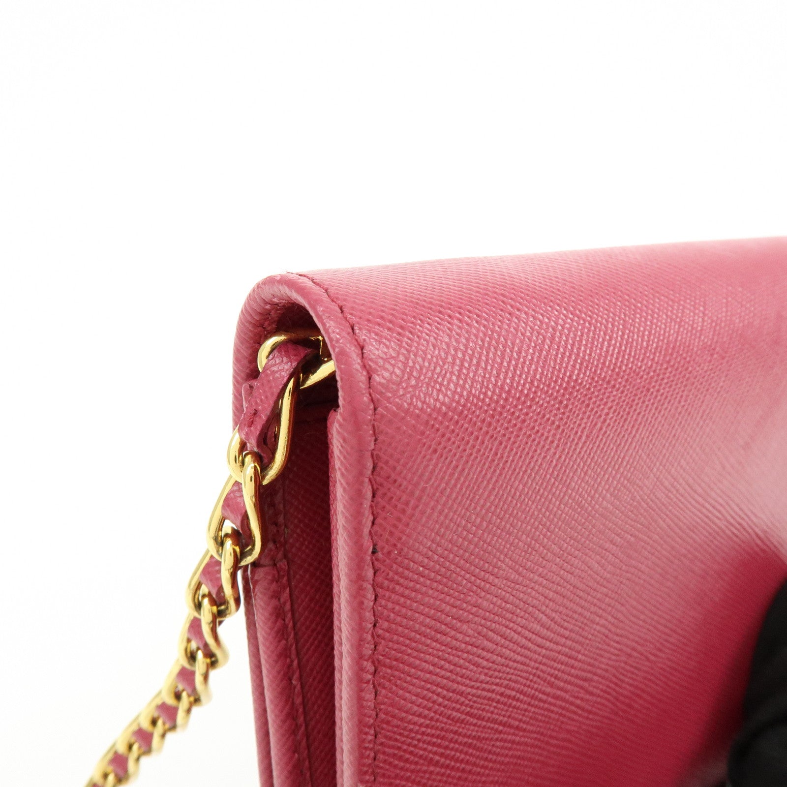 PRADA Saffiano Leather Chain Wallet WOC Pink 1M1290