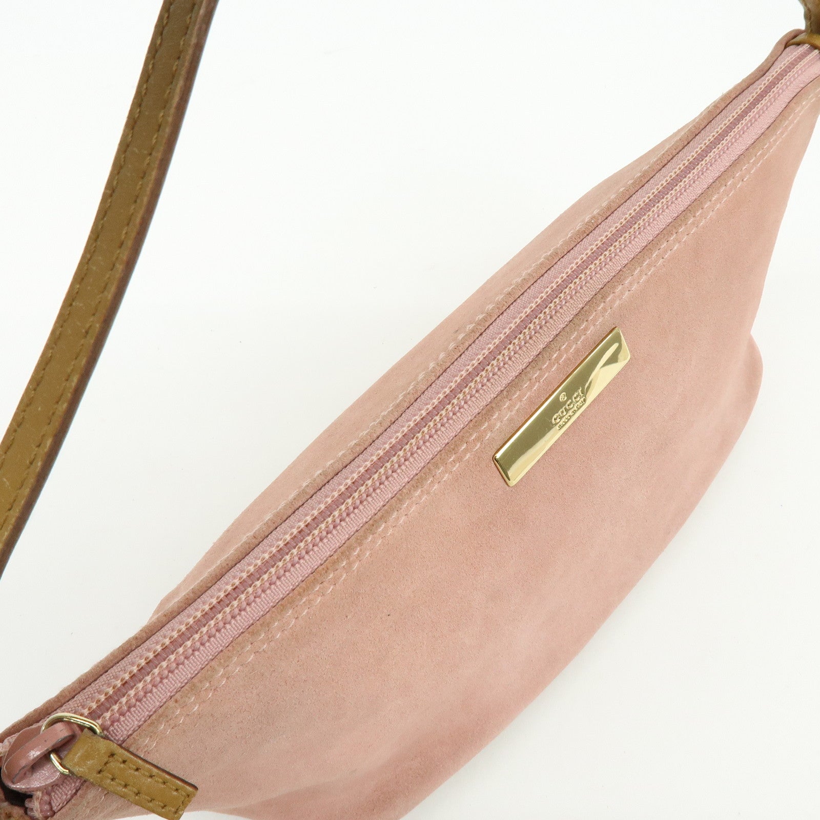 GUCCI Boat Bag Suede Leather Accessory Pouch Hand Bag Pink 039.1103