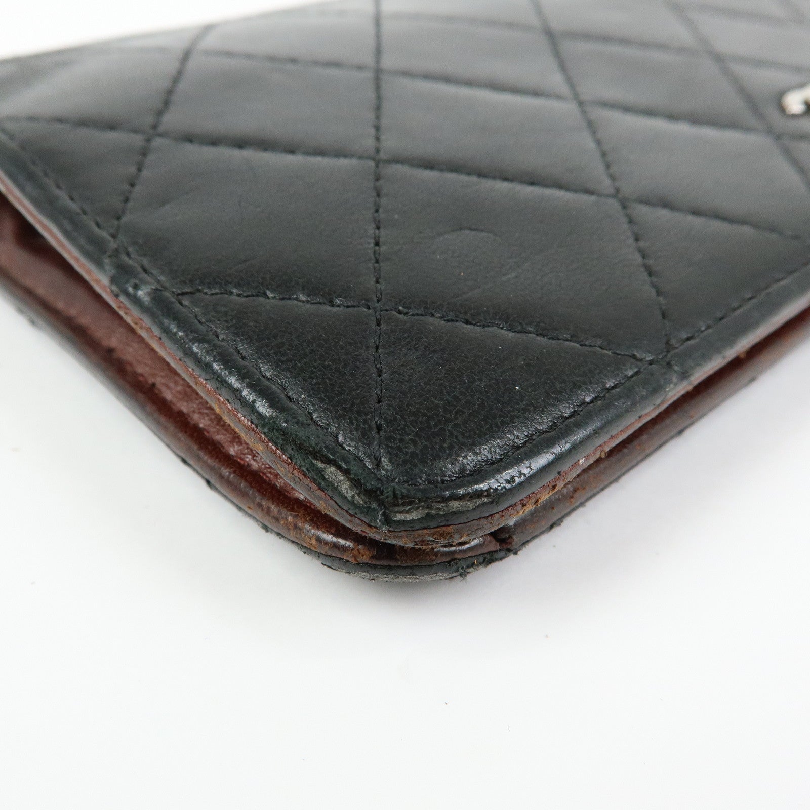 CHANEL Matelasse COCO Mark Lamb Skin Long Wallet Black