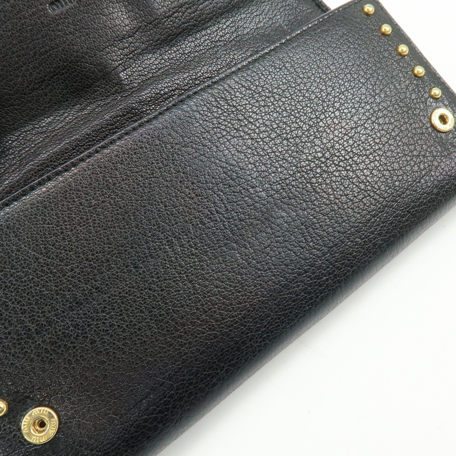 MIU MIU Logo Leather Studs Flap Long Wallet Black 5M1109