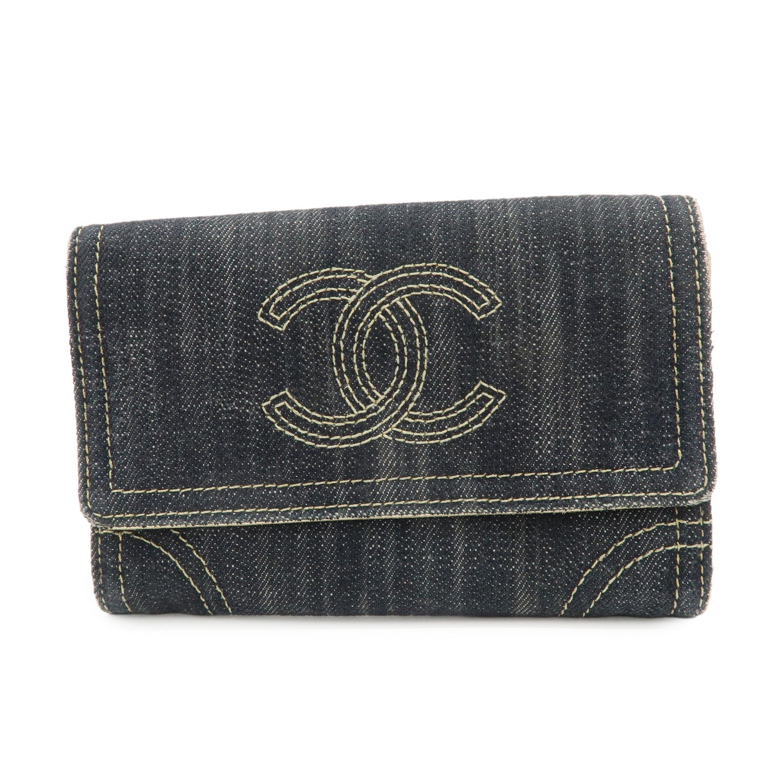 CHANEL COCO Mark Denim Bi-fold Compact Wallet Blue A31991
