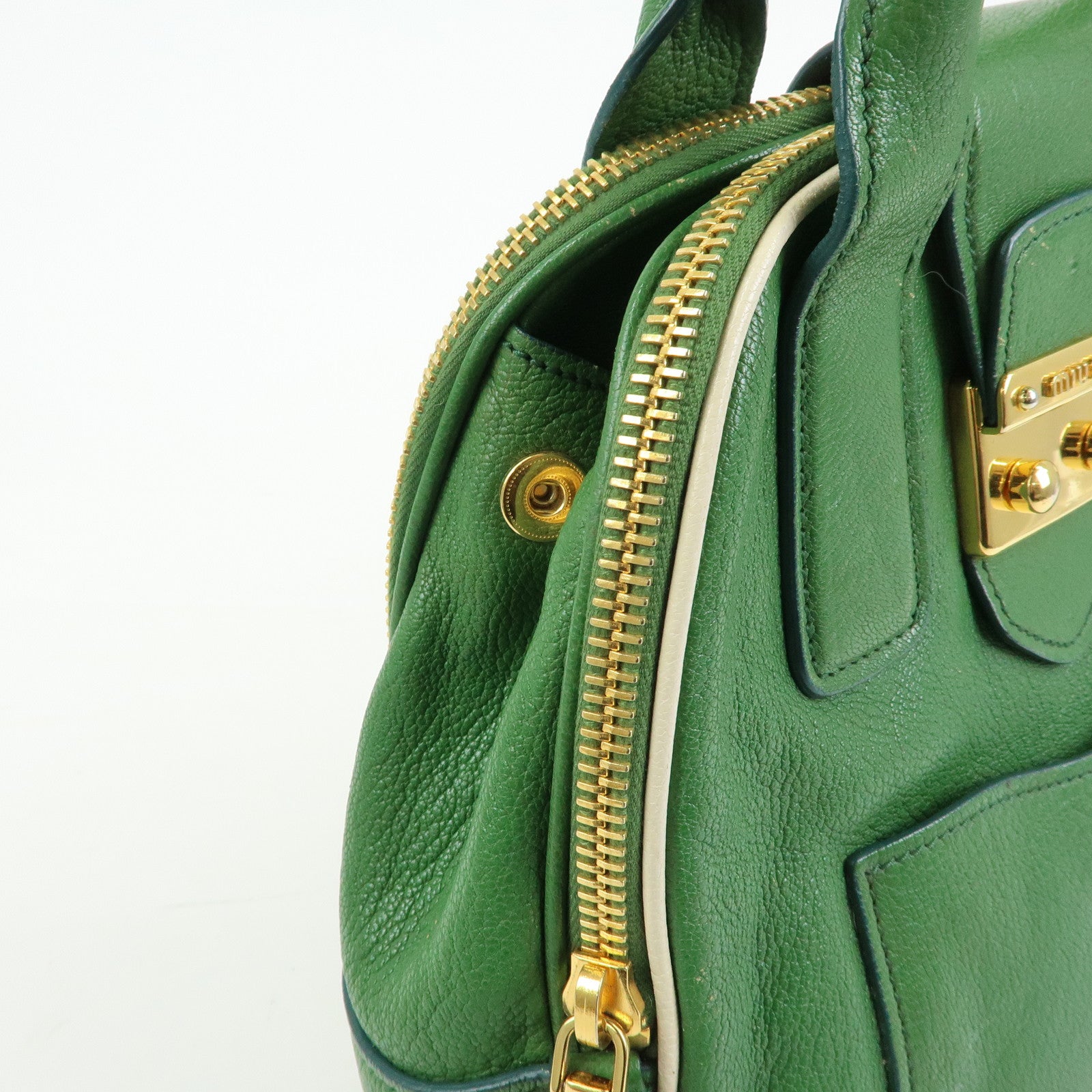 MIU MIU Madras Leather 2Way Bag Hand Bag Shoulder Bag Green