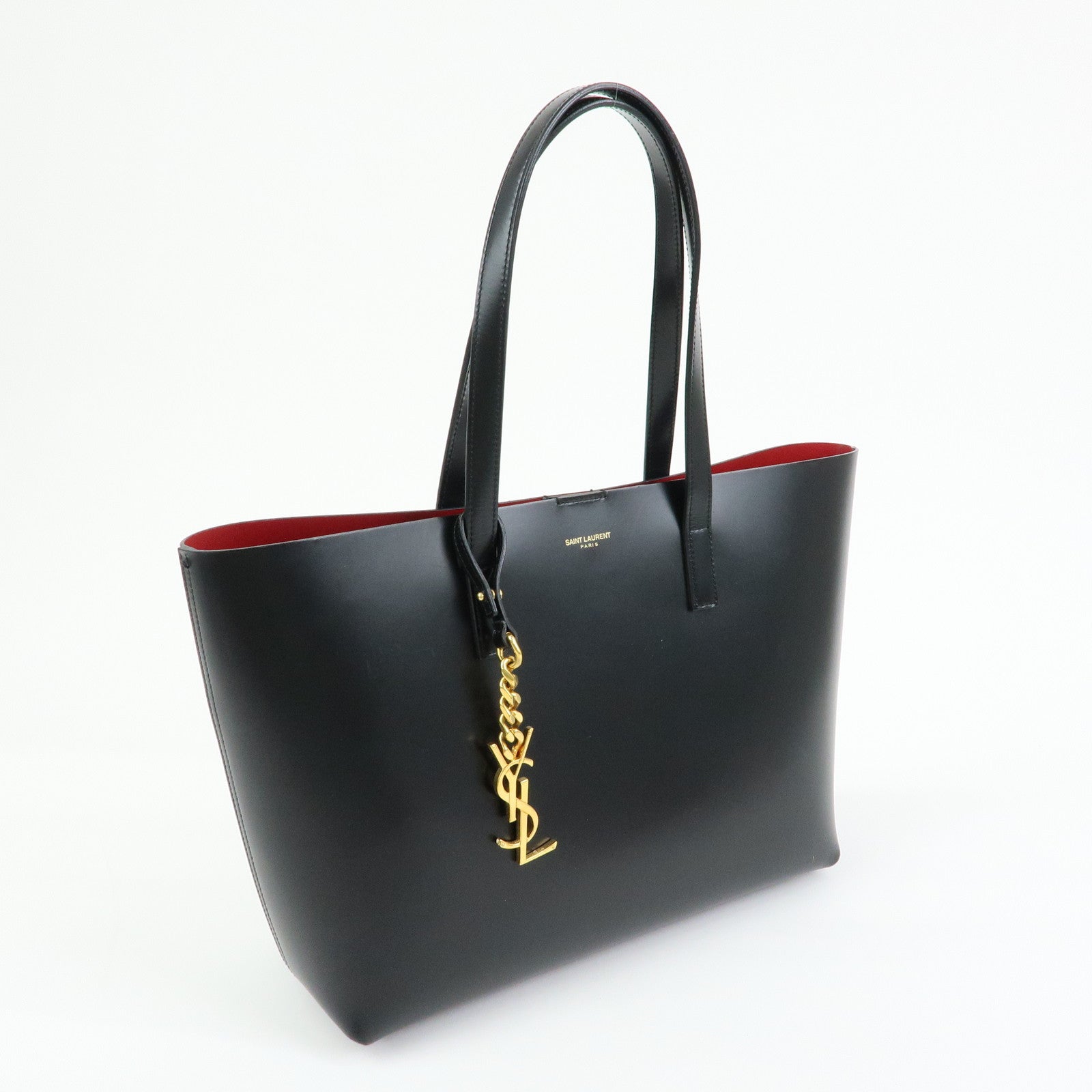 SAINT LAURENT PARIS Cassandra Leather Tote Hand Bag Black 383357
