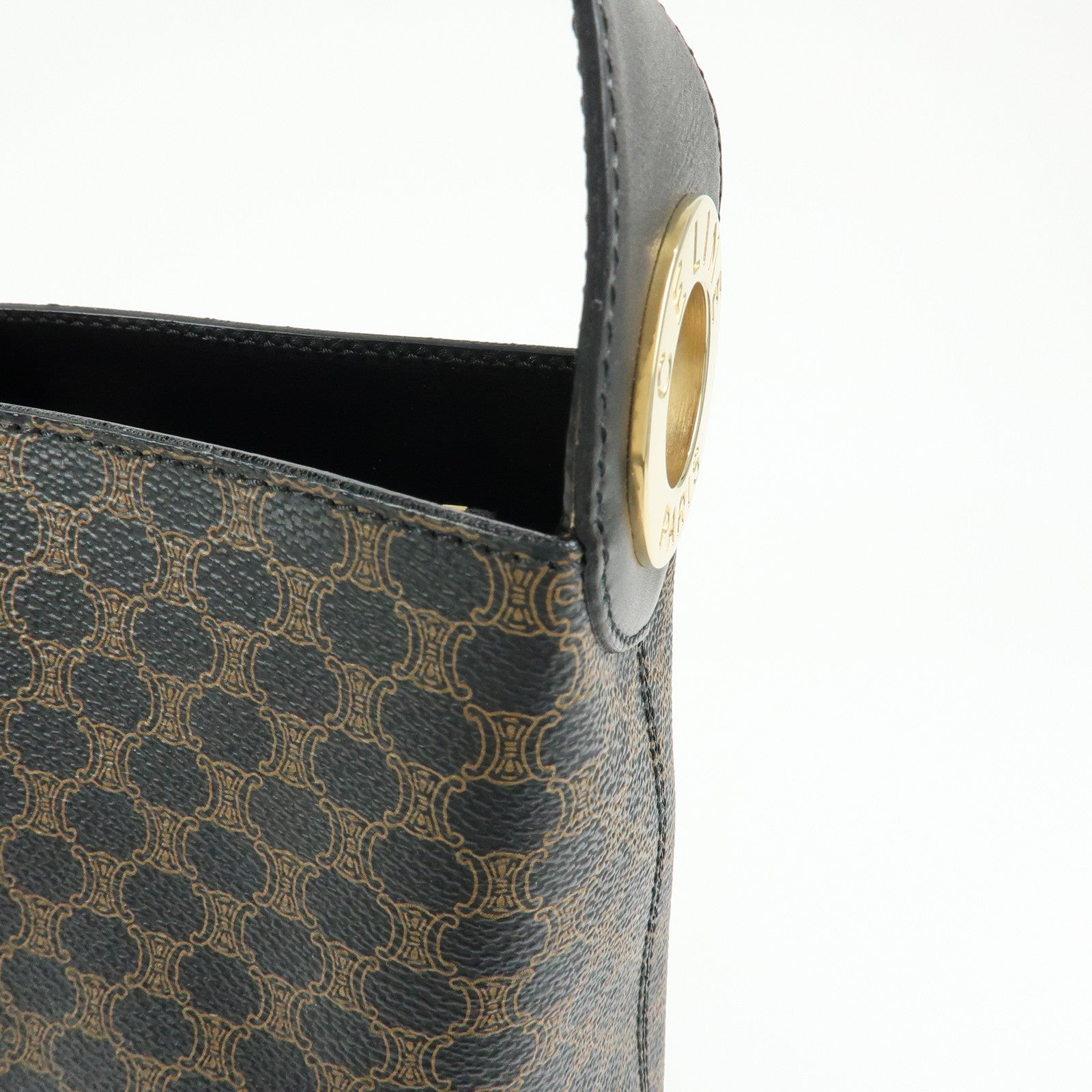 CELINE Macadam PVC Leather Shoulder Bag Black Brown