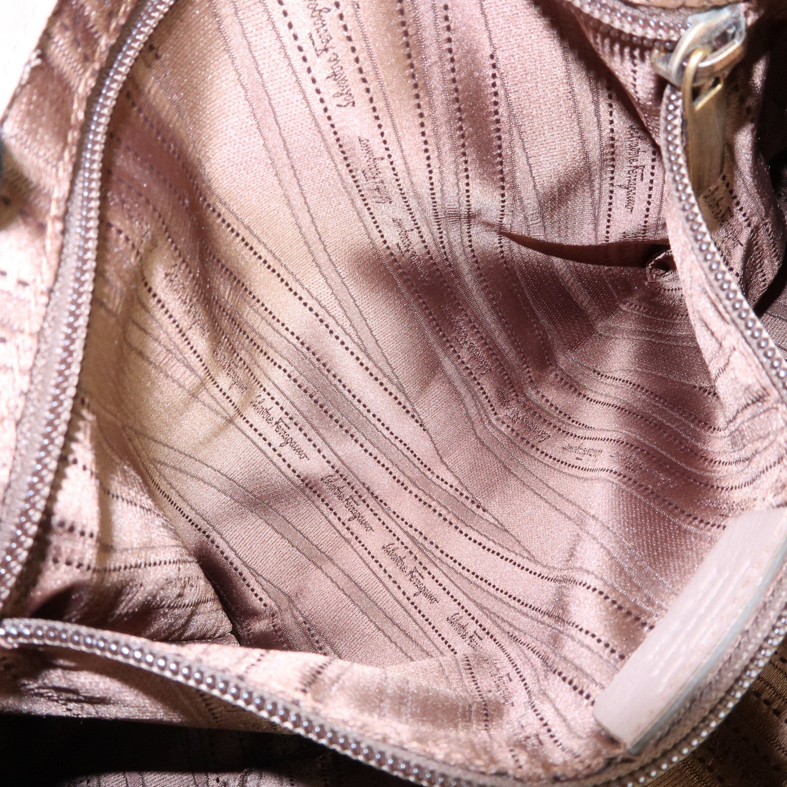 Ferragamo Vara Ribbon Leather 2Way Hand Bag Shoulder Bag Pink Beige