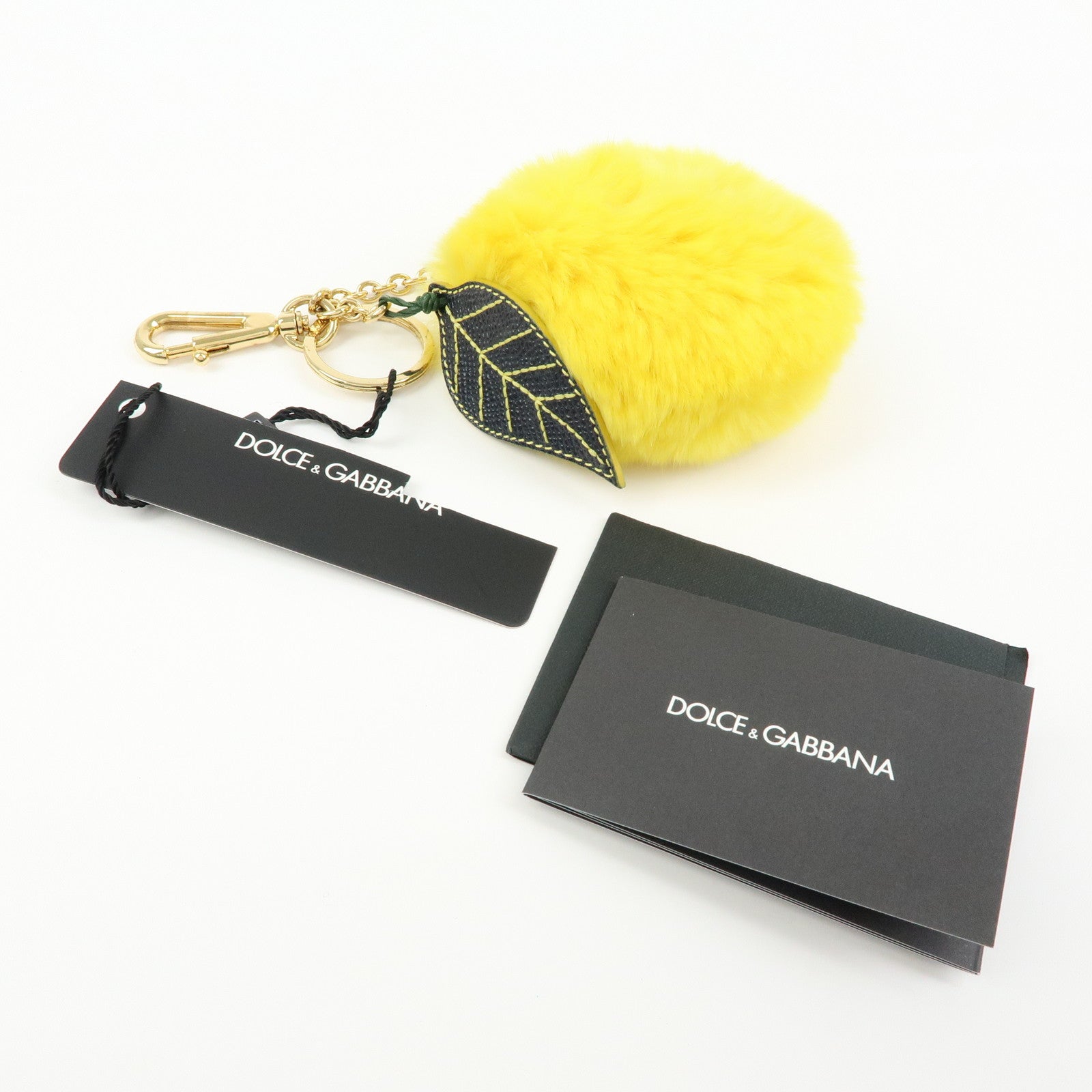 Dolce&Gabbana Fur Leather Lemon Motif Bag Charm Key Chain Yellow