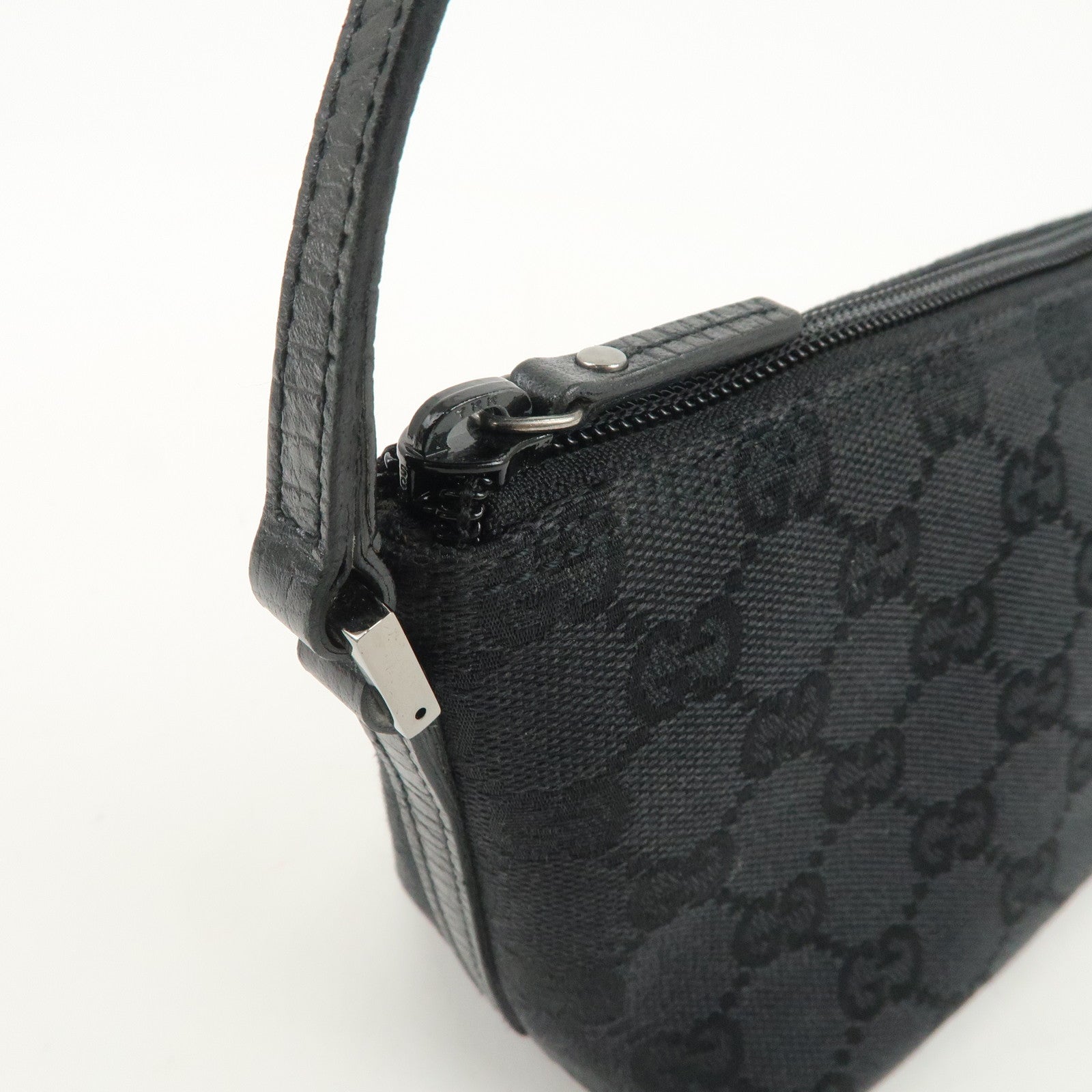 GUCCI  Boat Bag GG Monogram Canvas Leather Hand Bag Black 07198