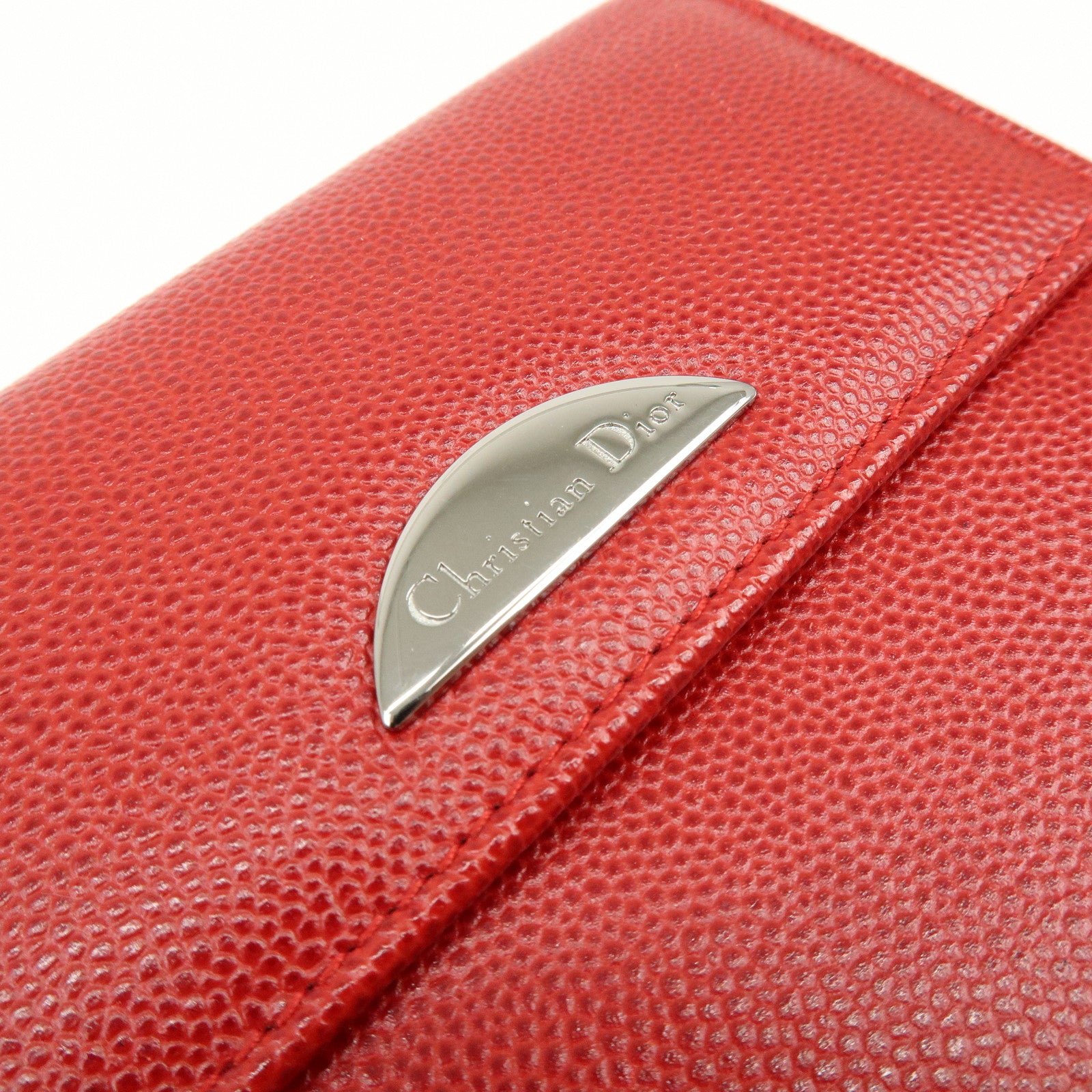 Christian Dior Logo Leather Bi-fold Compact Wallet Red