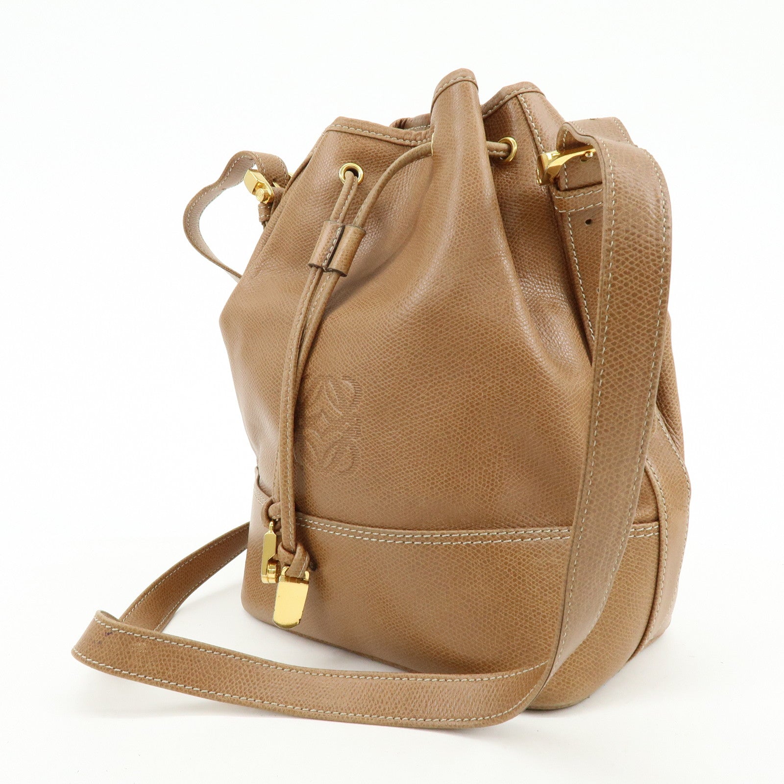 LOEWE Anagarm Leather Drawstring Shoulder Bag Brown