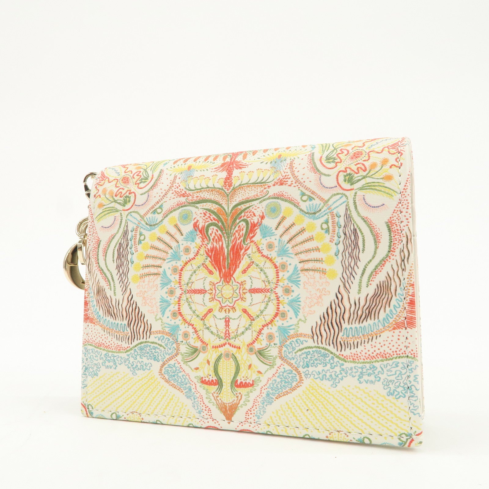 Christian Dior Logo Leather Bi-fold Comact Wallet Ivory Multicolor