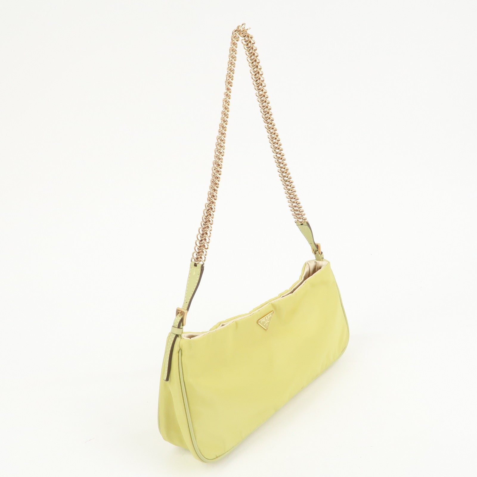 PRADA Triangle Logo Nylon Leather Shoulder Bag Yellow BR0107
