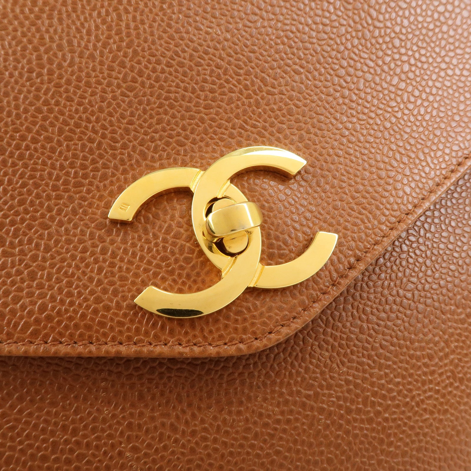 CHANEL COCO Mark Caviarskin Turn Lock Chain Shoulder Bag Brown