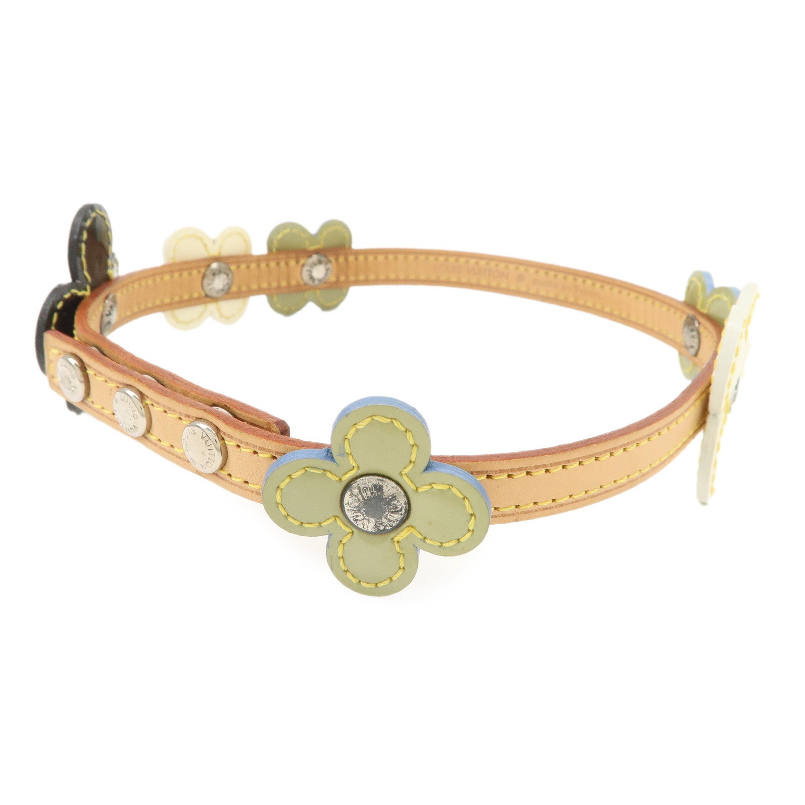 Louis Vuitton Nume Leather Vernis Lethear Flower Lexington Choker Bracelet Natural M92252