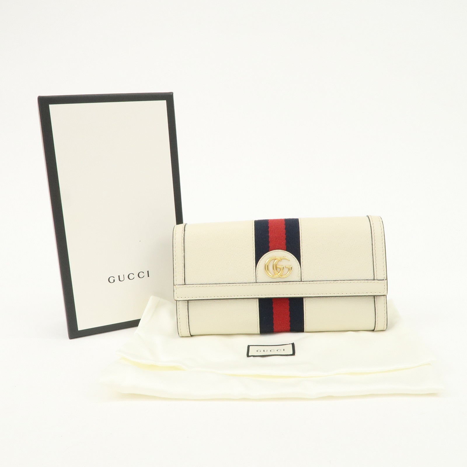 GUCCI Ophidia Sherry GG Marmont Leather Bi-fold Long Wallet Ivory 523153
