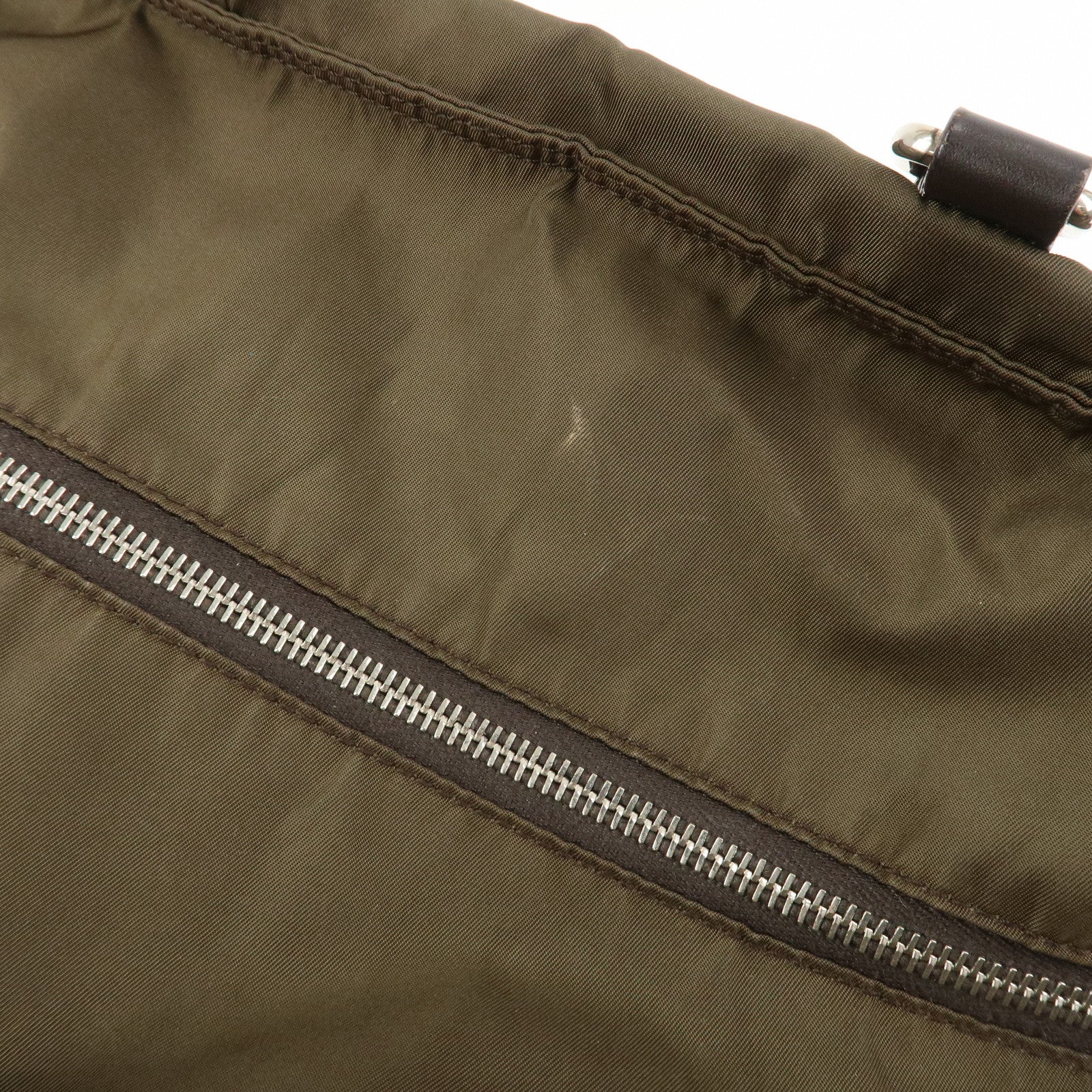 PRADA Triangle Logo Nylon Leather 2Way Hand Bag Shoulder Bag Khaki