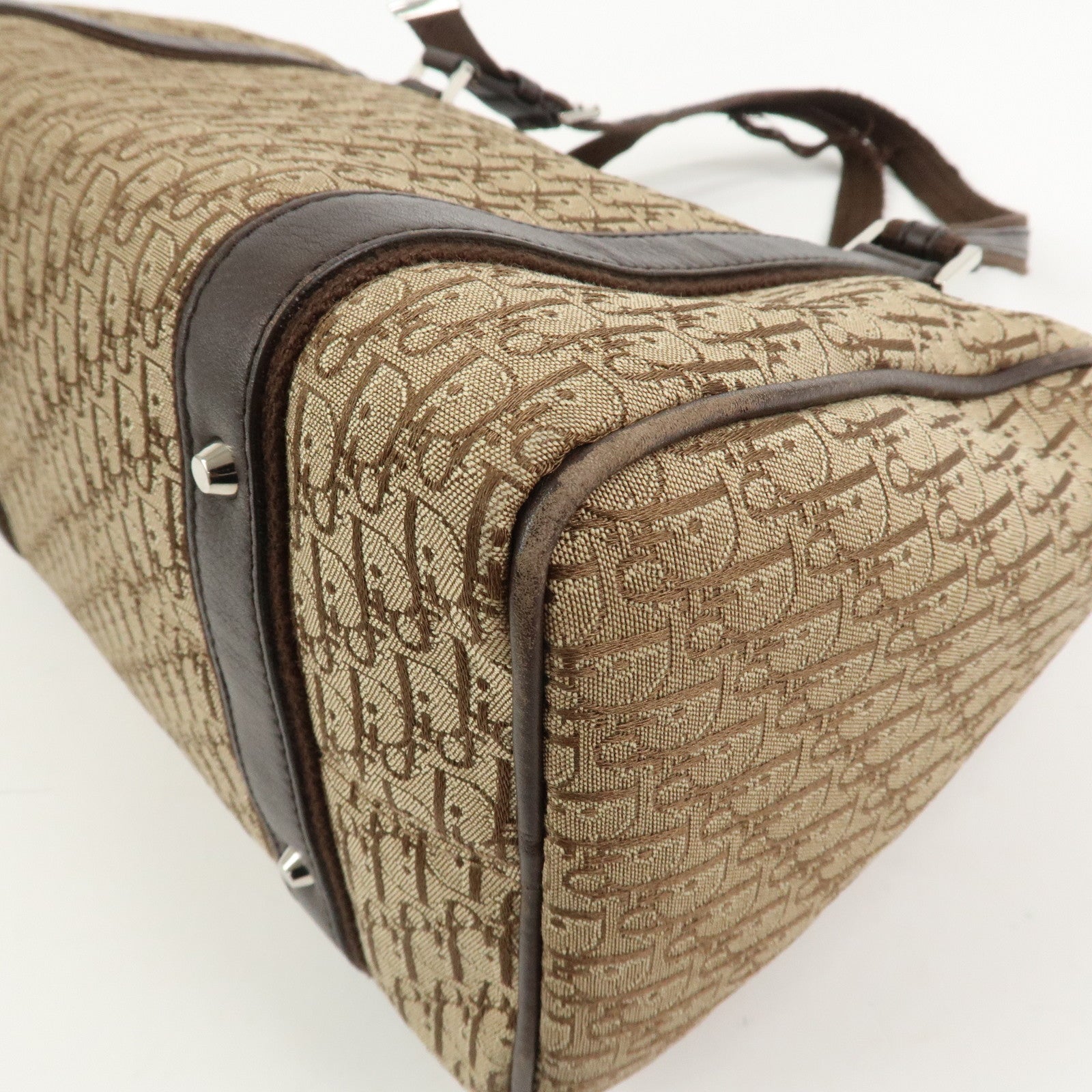 Christian Dior Trotter Street Chic Canvas Leather Boston Bag Beige