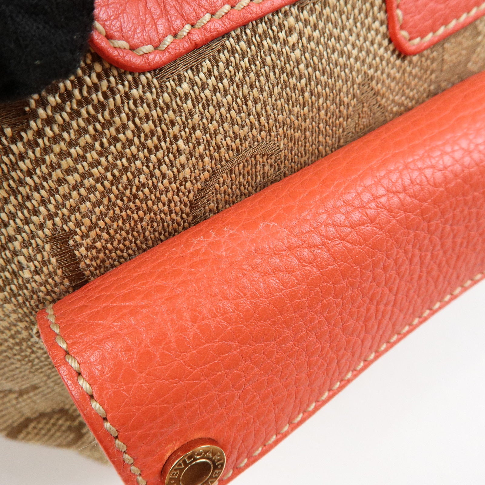 BVLGARI Logomania Canvas Leather 2Way Hand Shoulder Bag Brown Coral