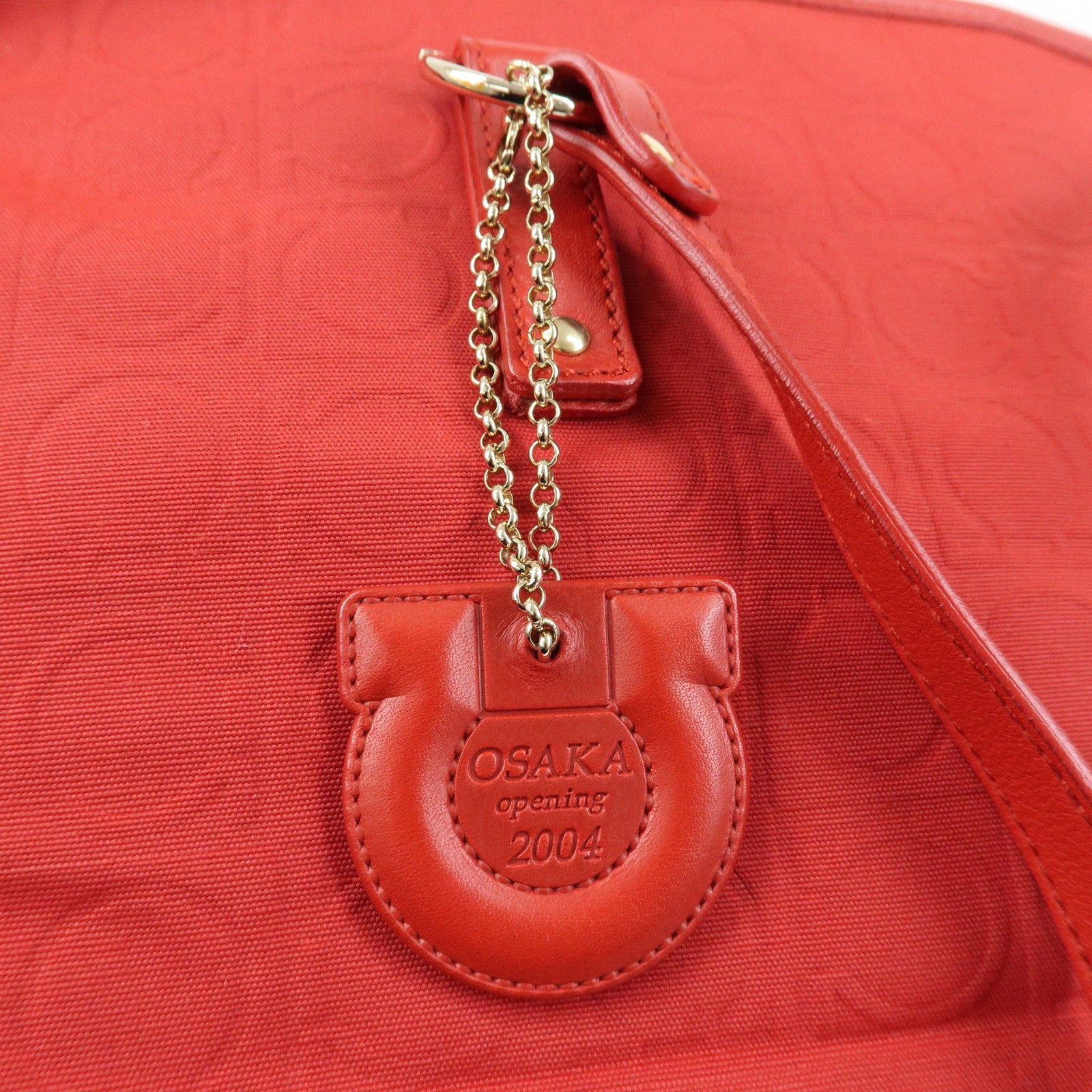 Ferragamo Gancini Canvas Leather Tote Shoulder Bag OSAKA 2004 Red