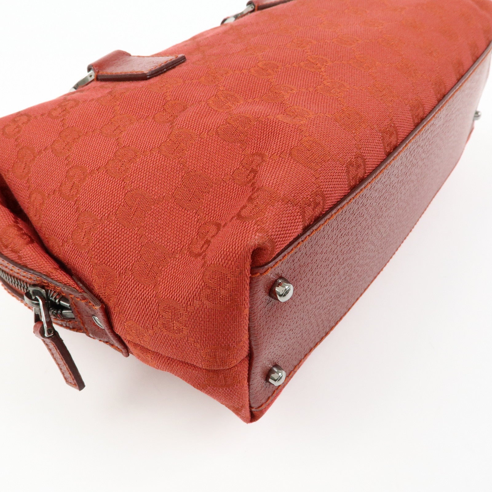 GUCCI GG Canvas Leather Hand Bag Tote Bag Red 113009