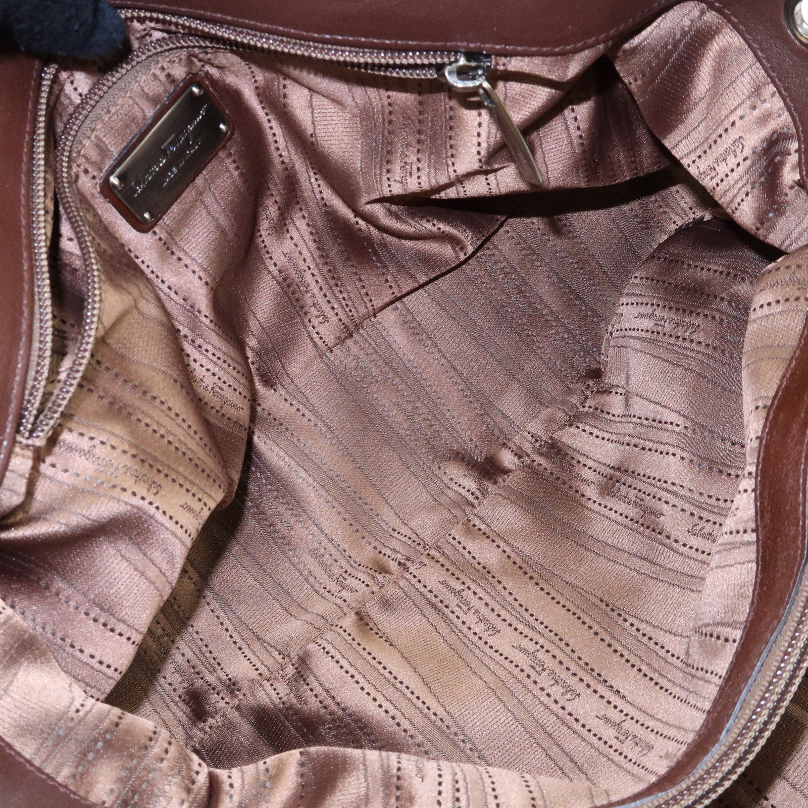 Ferragamo Gancini Leather 2Way Bag Hand Shoulder Bag Metallic Brown